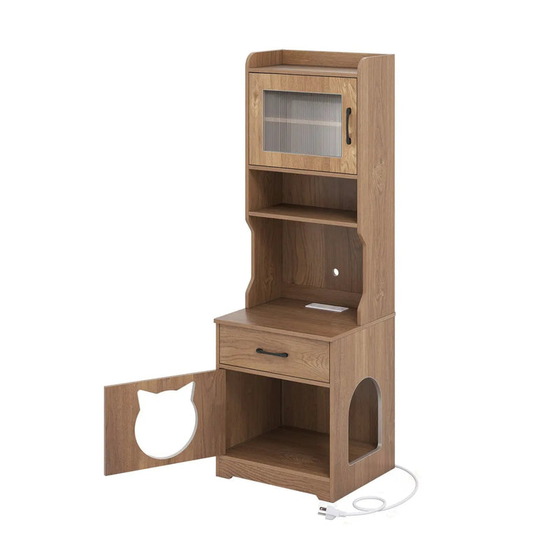 Cat Litter Box Enclosure with LED Light & Charging Station by DirectDeals