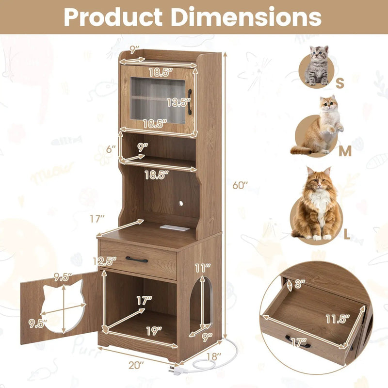 Cat Litter Box Enclosure with LED Light & Charging Station by DirectDeals