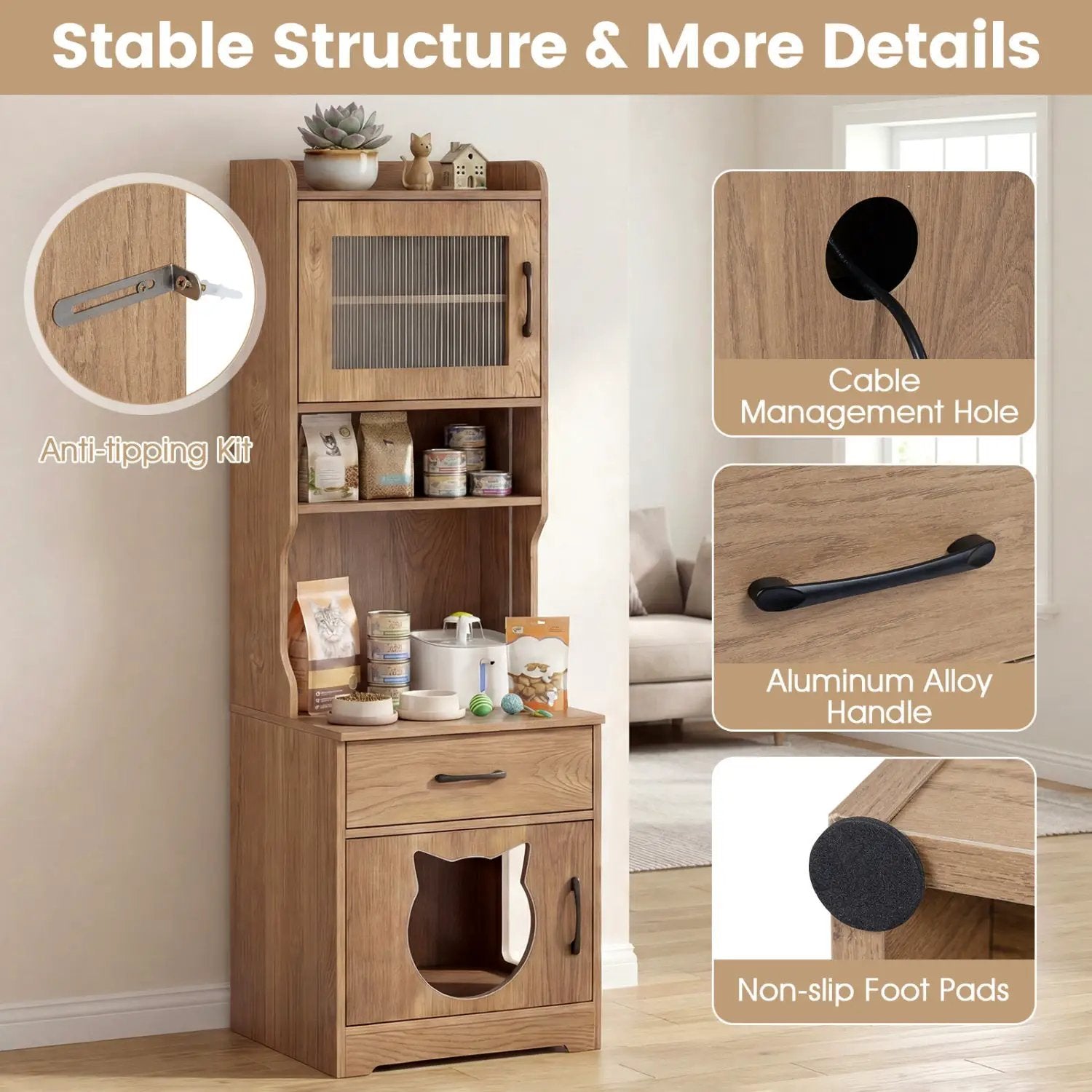 Cat Litter Box Enclosure with LED Light & Charging Station by DirectDeals
