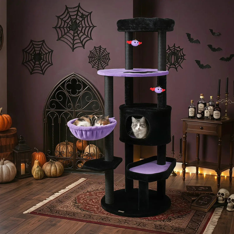 60" Gothic Cat Tower with Plush Perch and Hanging Toys by DirectDeals