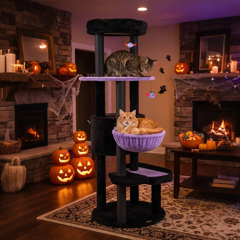 60" Gothic Cat Tower with Plush Perch and Hanging Toys by DirectDeals