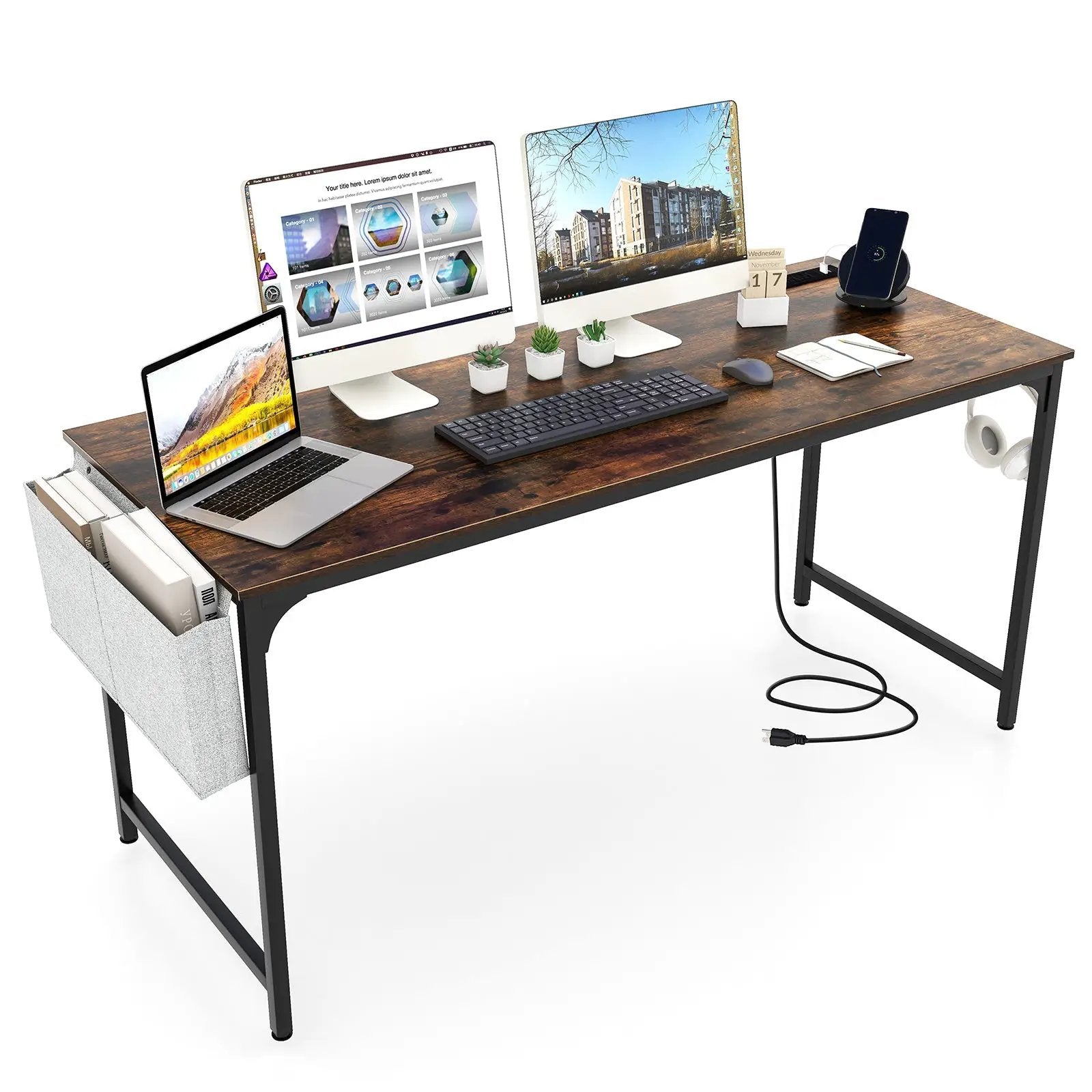 60 Inch Computer Desk with Charging Station Storage Bag by DirectDeals