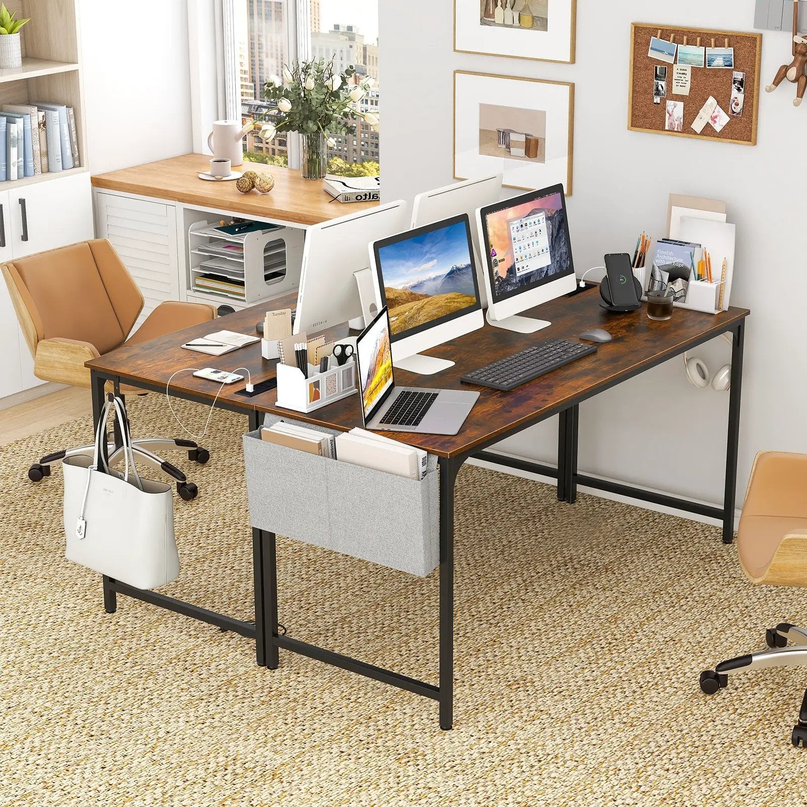 60 Inch Computer Desk with Charging Station Storage Bag by DirectDeals