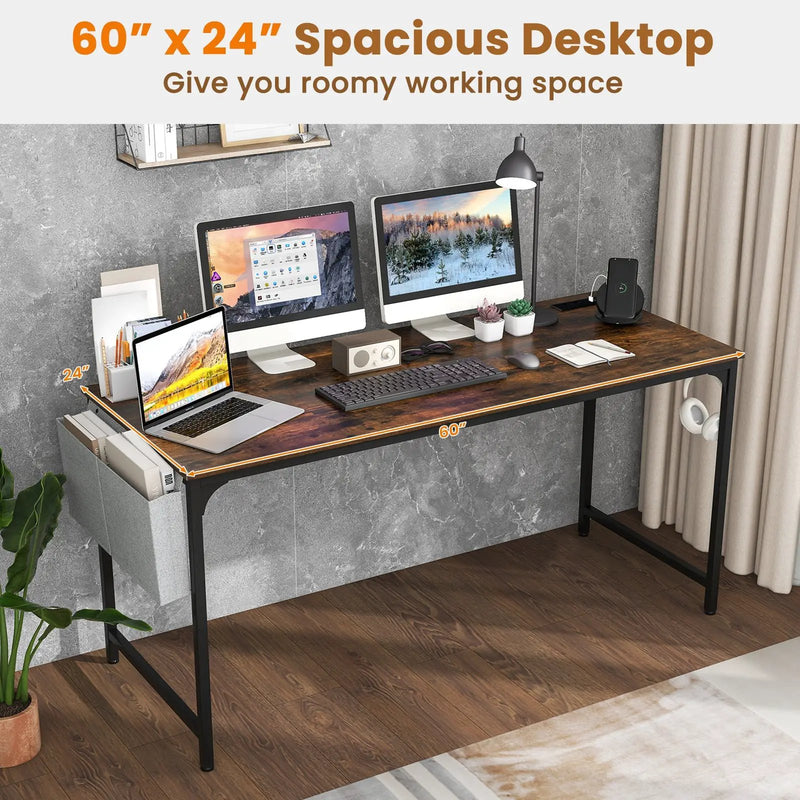 60 Inch Computer Desk with Charging Station Storage Bag by DirectDeals