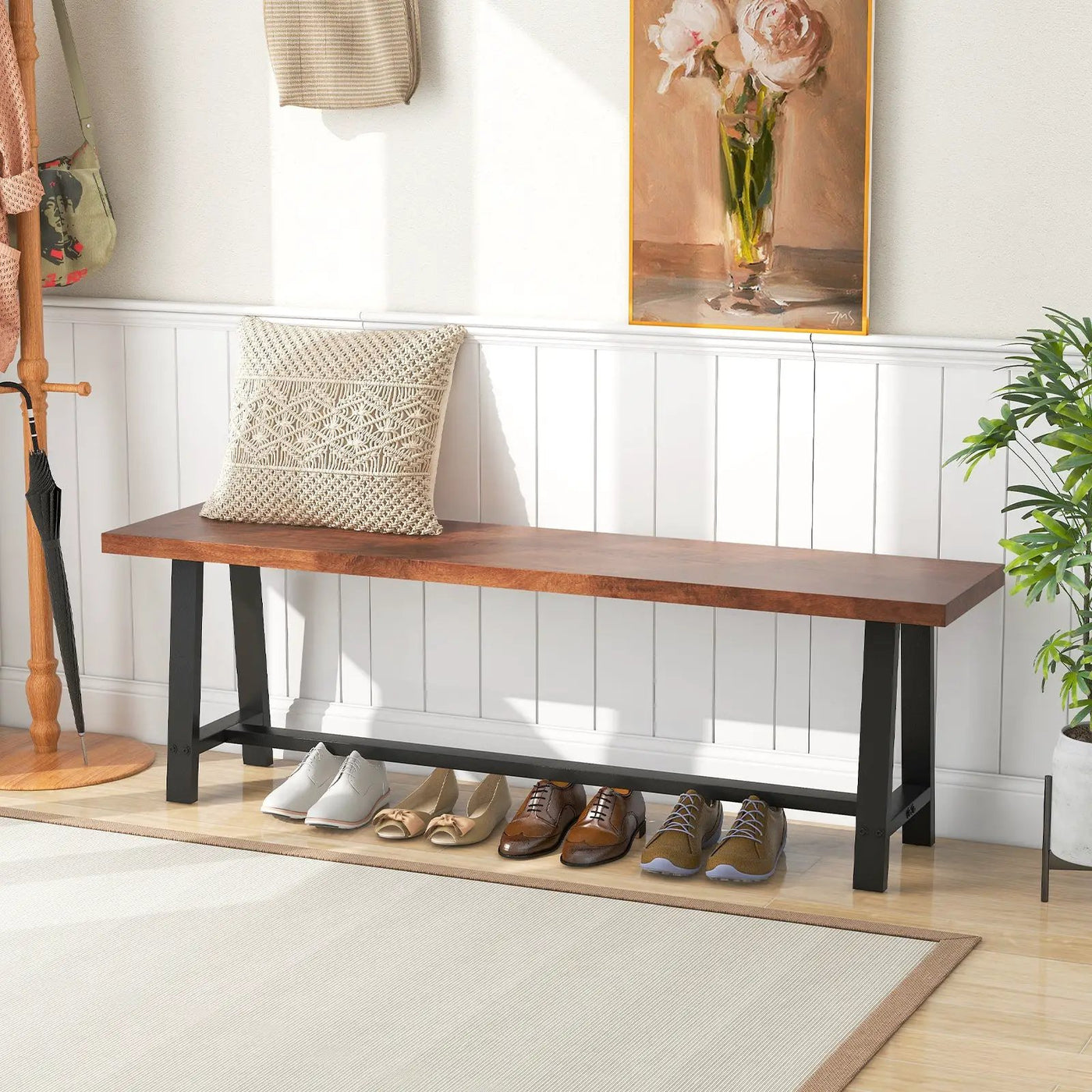 40 Inch Dining Bench 2 Person Entryway Shoe Bench with Metal Frame by DirectDeals