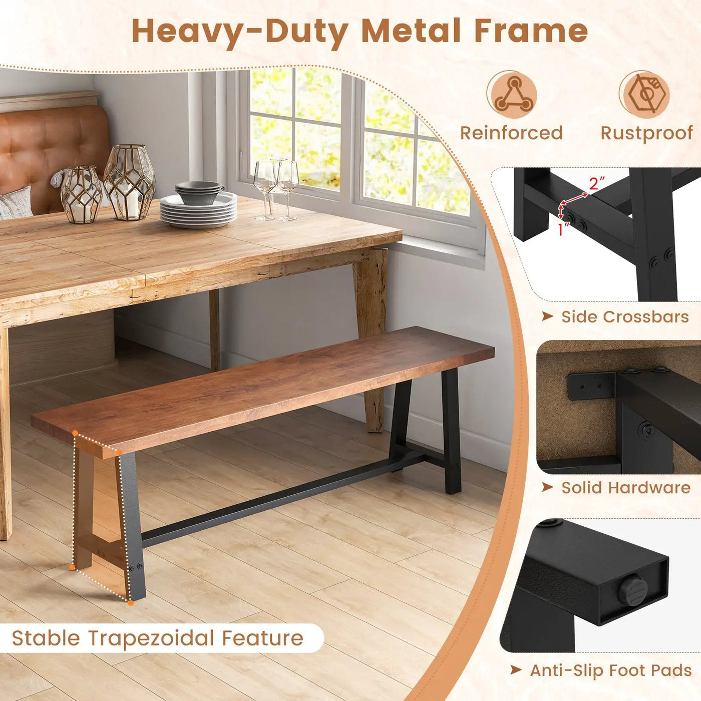 40 Inch Dining Bench 2 Person Entryway Shoe Bench with Metal Frame by DirectDeals