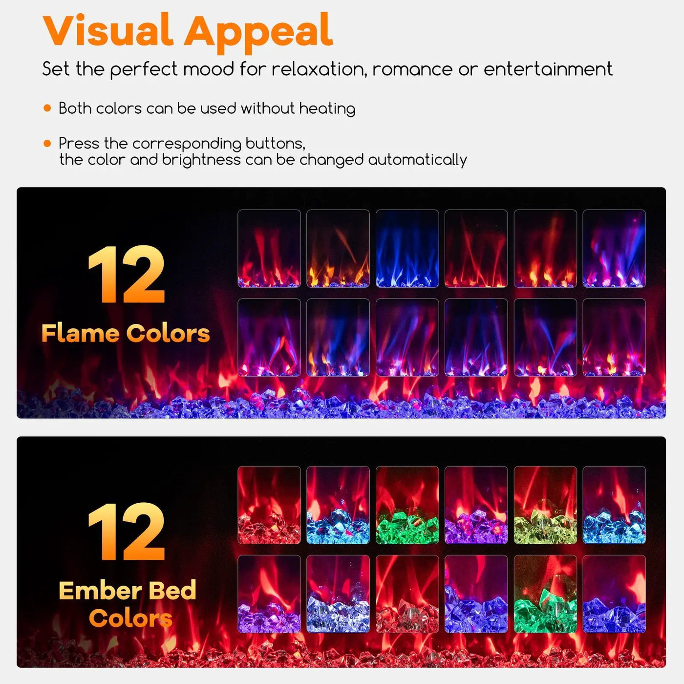 42/50/60/72 Inch Ultra-Thin Electric Fireplace with Decorative Crystals-50 inches by DirectDeals