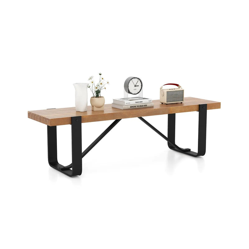 60 Inch Entryway Bench Rustic Farmhouse Wooden Shoe Rack with Metal Frame-Natural by DirectDeals