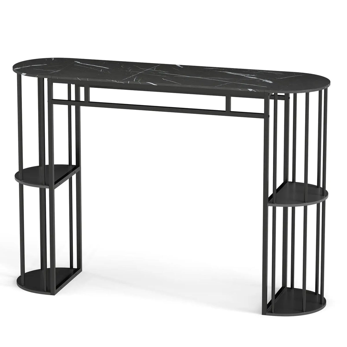 60 Inch Long Bar Table Narrow with Faux Marble Tabletop and Storage Shelves, photo 8 of 16
