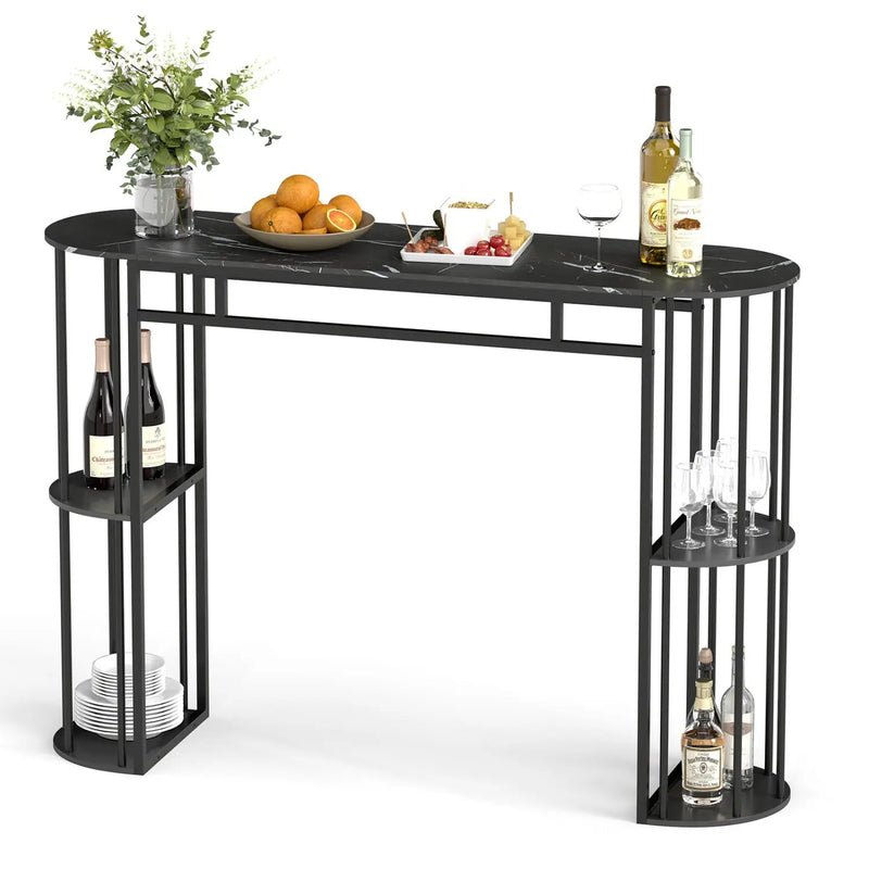 60 Inch Long Bar Table Narrow with Faux Marble Tabletop and Storage Shelves by DirectDeals