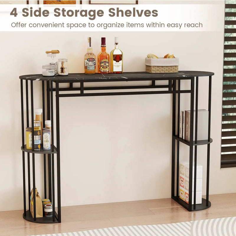 60 Inch Long Bar Table Narrow with Faux Marble Tabletop and Storage Shelves by DirectDeals