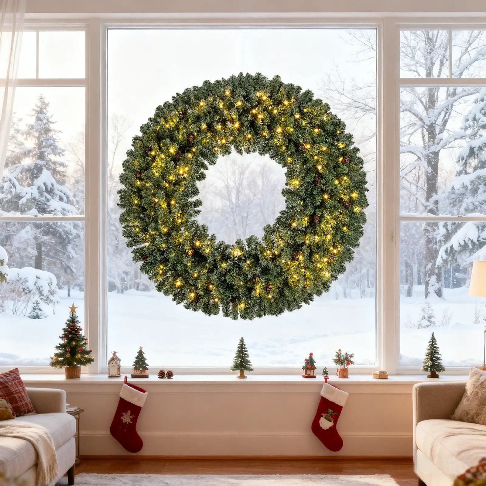 60 Inch Pre-Lit Artificial Christmas Wreath 200 LED Warm White Lights by DirectDeals