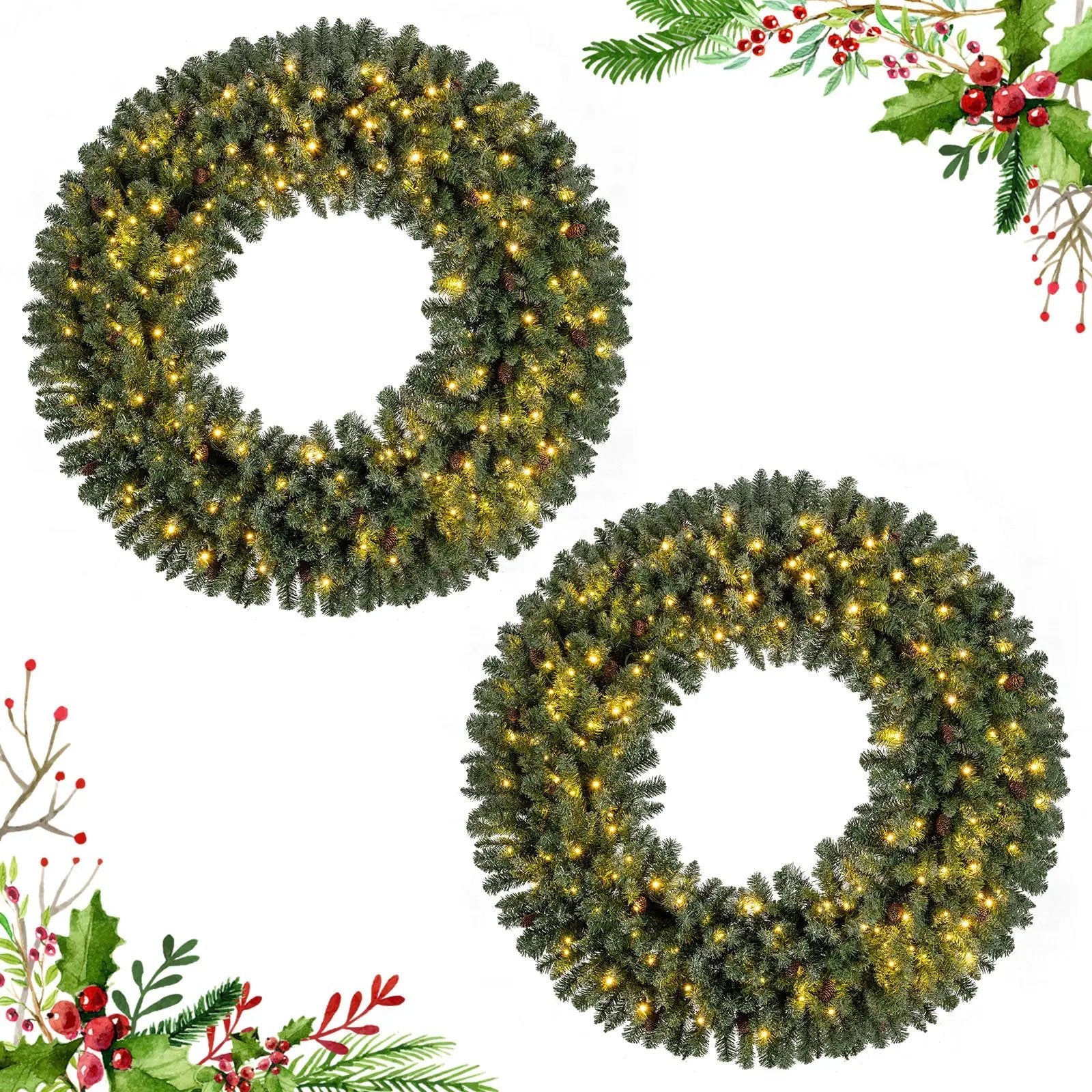 60 Inch Pre-Lit Artificial Christmas Wreath 200 LED Warm White Lights by DirectDeals