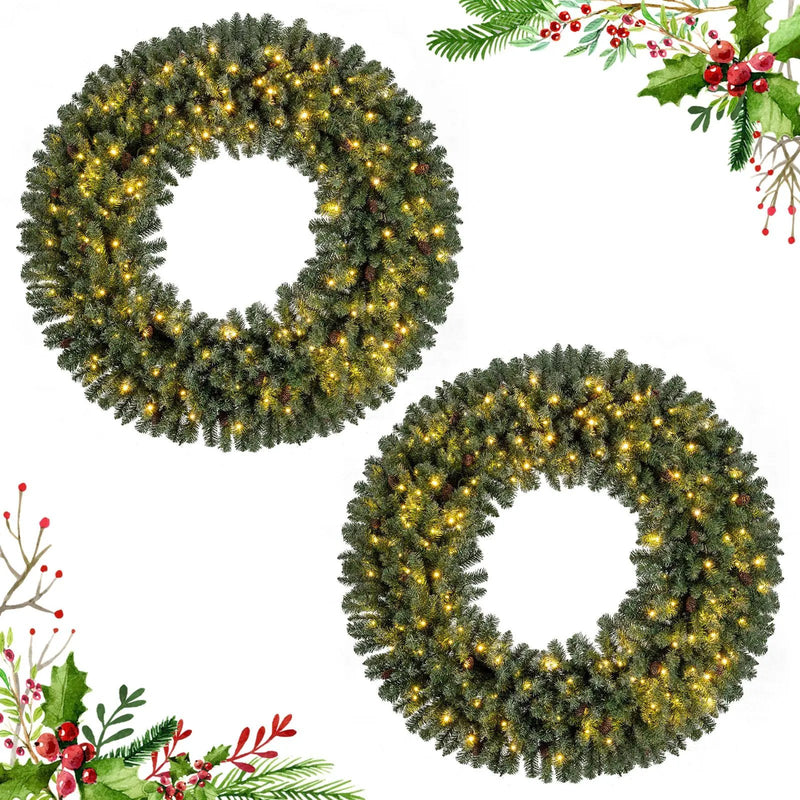 60 Inch Pre-Lit Artificial Christmas Wreath 200 LED Warm White Lights by DirectDeals