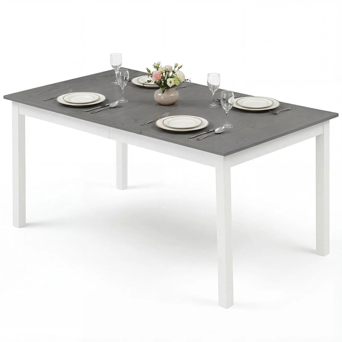 60 Inch Rectangular Dinner Table with Solid Rubber Wood Legs, photo 6 of 16