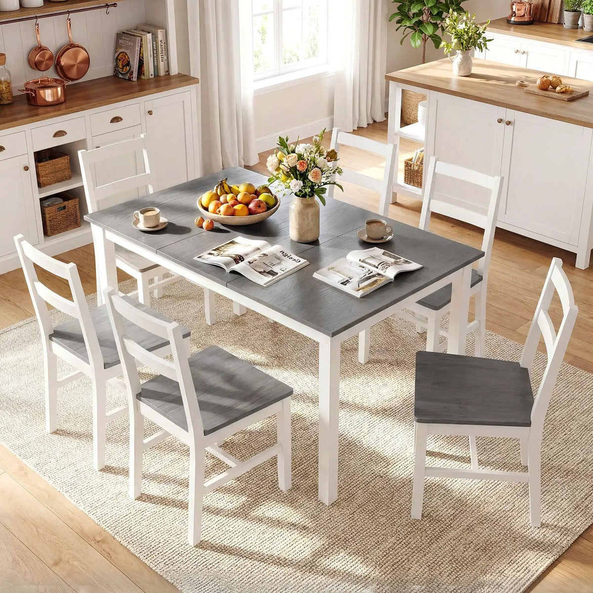60 Inch Rectangular Dinner Table with Solid Rubber Wood Legs, photo 2 of 16