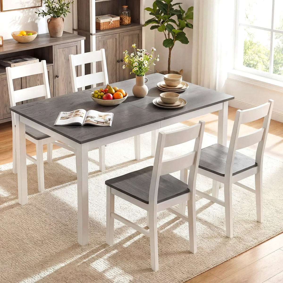 60 Inch Rectangular Dinner Table with Solid Rubber Wood Legs, photo 4 of 16