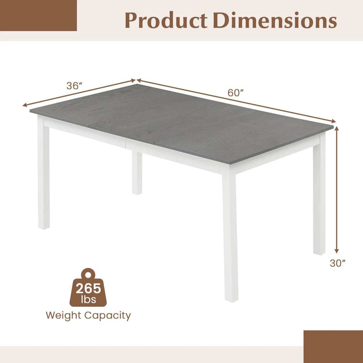 60 Inch Rectangular Dinner Table with Solid Rubber Wood Legs, photo 10 of 16