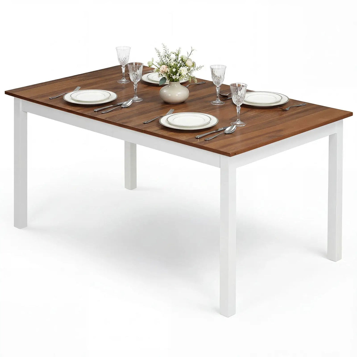60 Inch Rectangular Dinner Table with Solid Rubber Wood Legs, photo 5 of 16