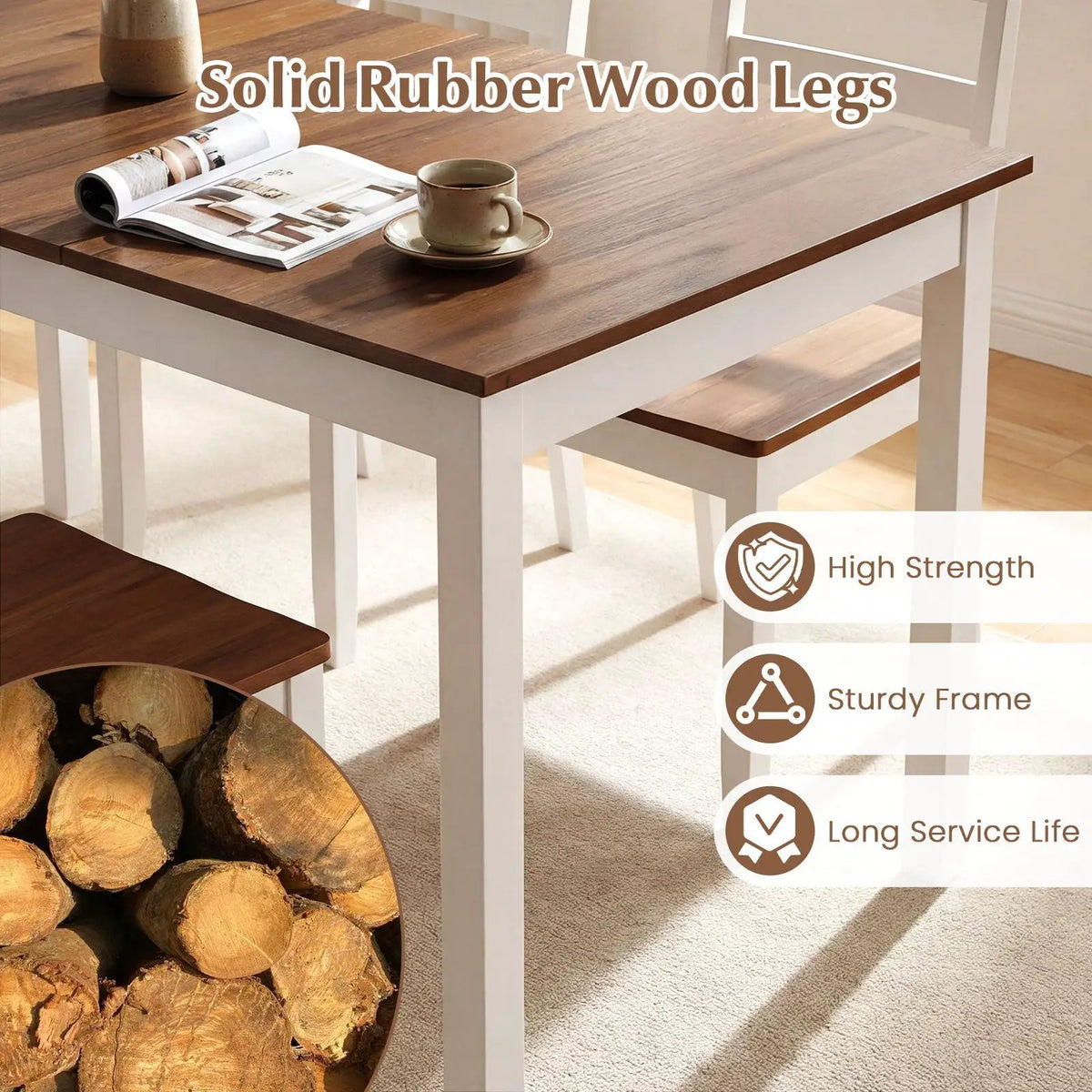 60 Inch Rectangular Dinner Table with Solid Rubber Wood Legs, photo 11 of 16