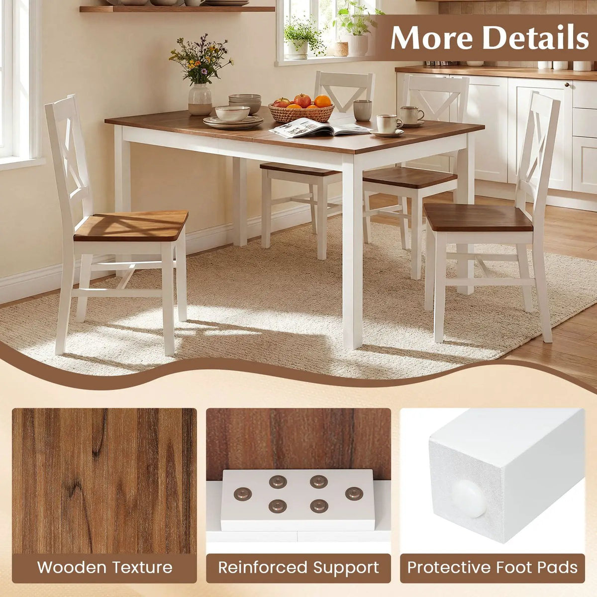 60 Inch Rectangular Dinner Table with Solid Rubber Wood Legs, photo 15 of 16