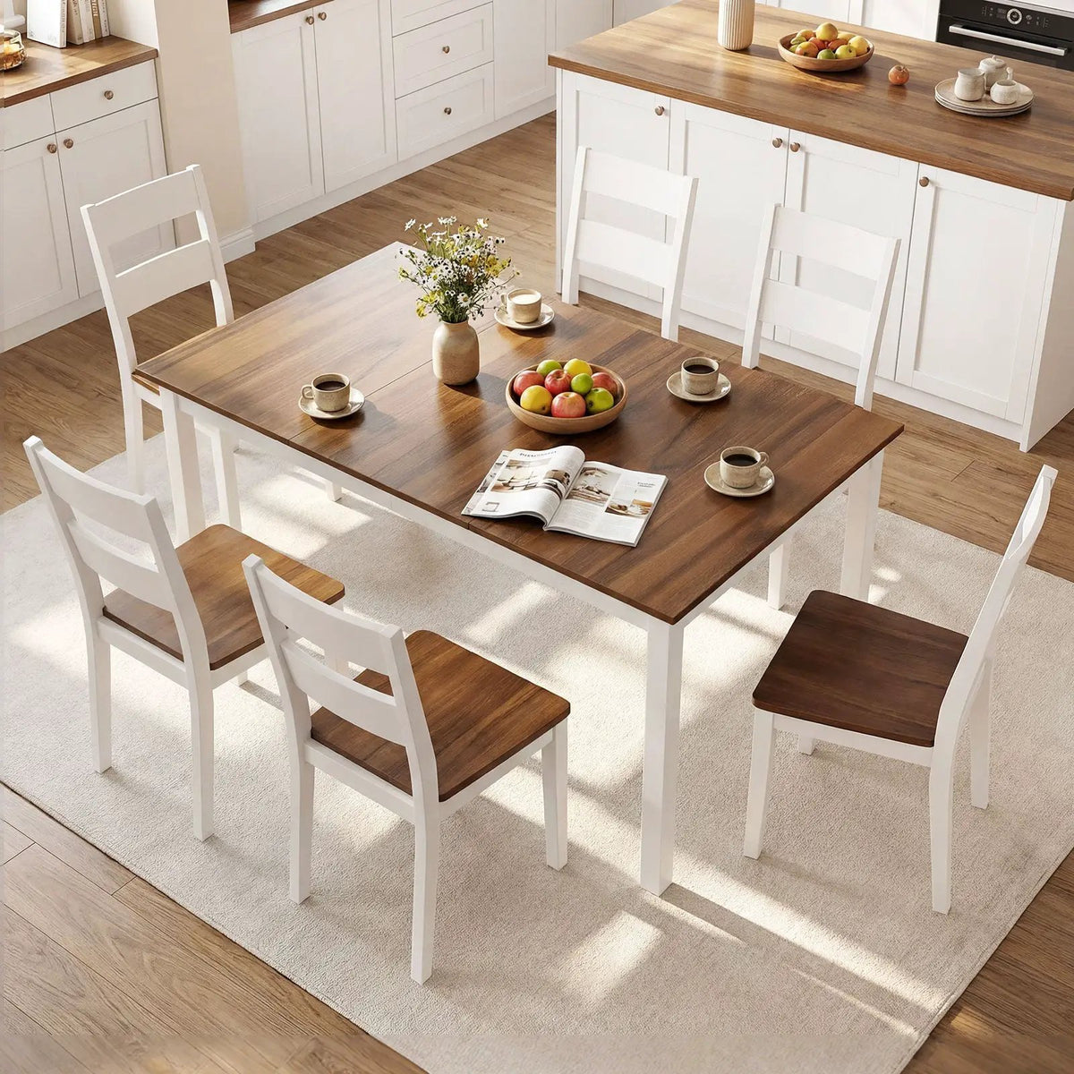 60 Inch Rectangular Dinner Table with Solid Rubber Wood Legs