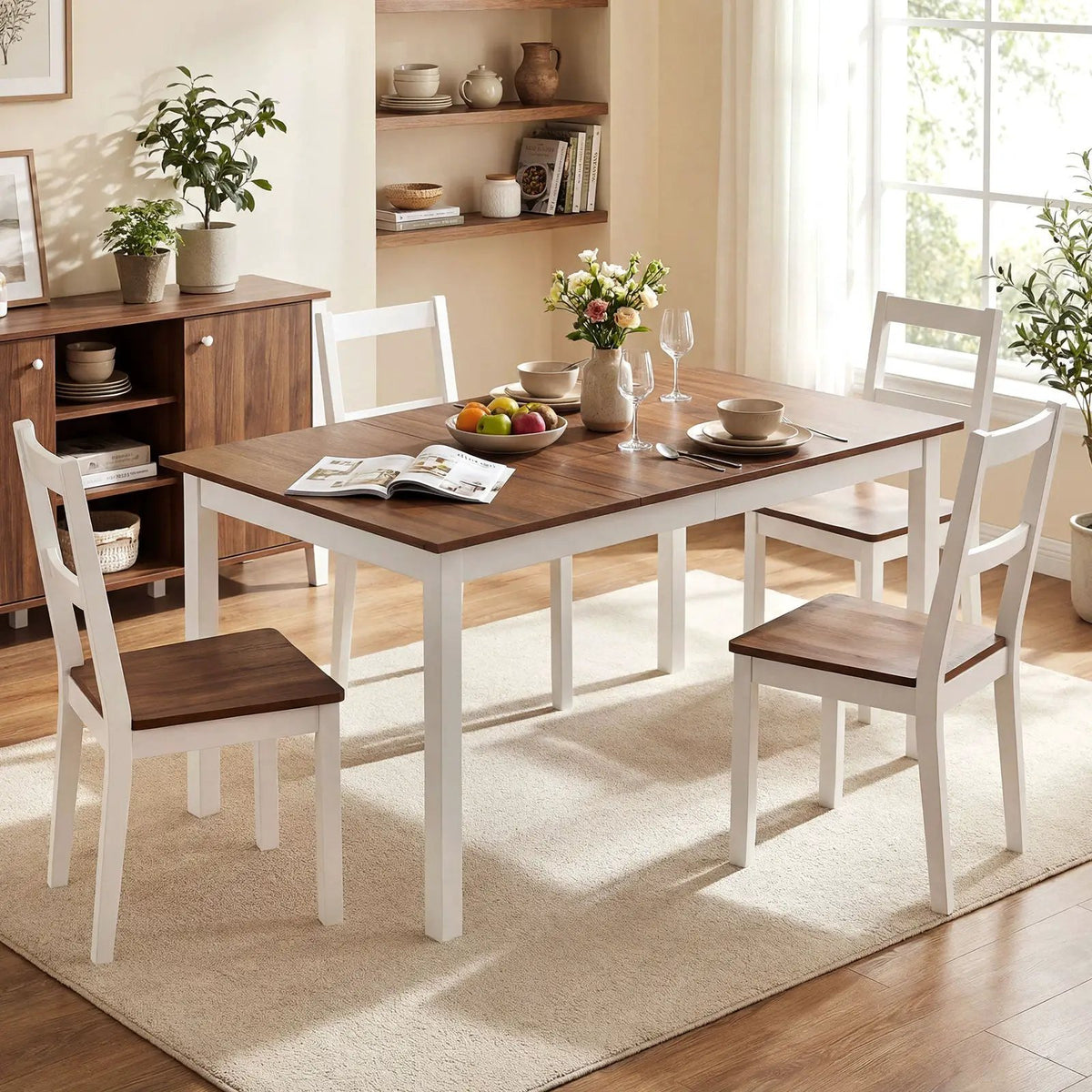 60 Inch Rectangular Dinner Table with Solid Rubber Wood Legs, photo 3 of 16