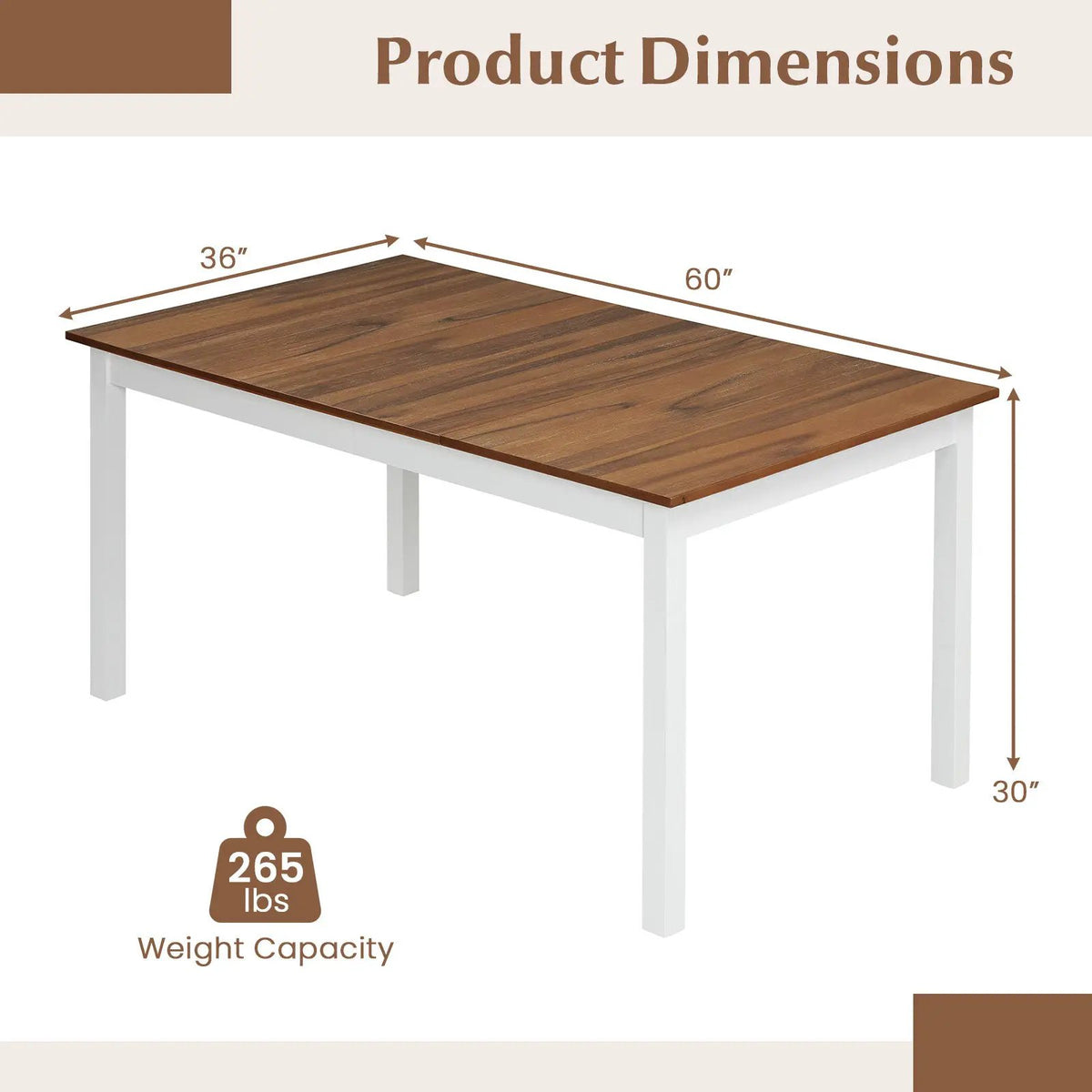 60 Inch Rectangular Dinner Table with Solid Rubber Wood Legs, photo 9 of 16