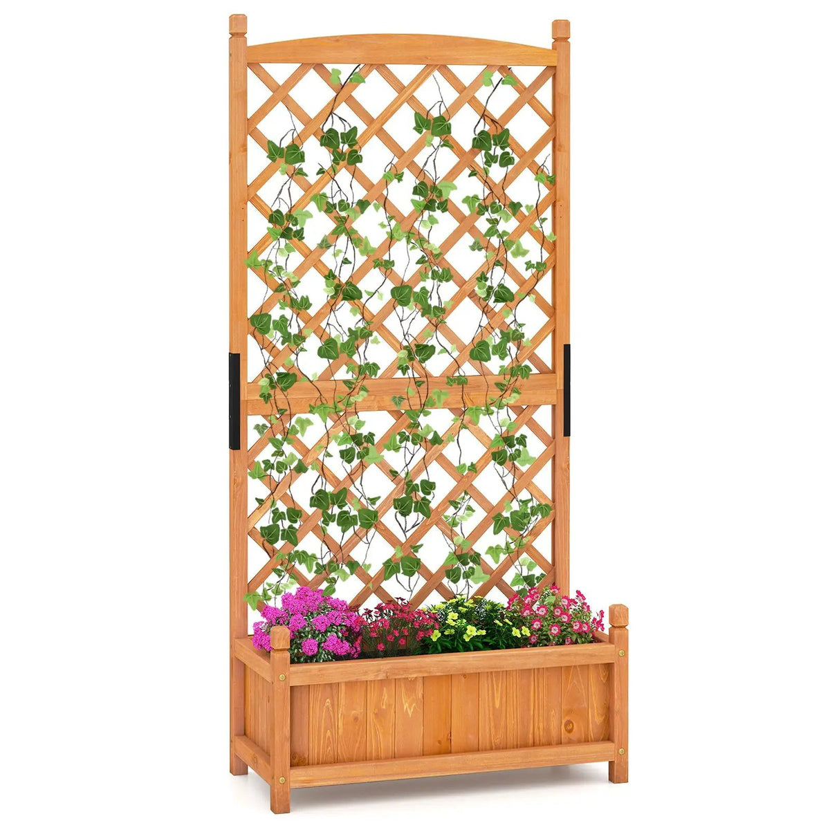 60 Inch Tall Raised Garden Bed with Diamond Lattice Trellis and Drainage Holes, photo 9 of 16
