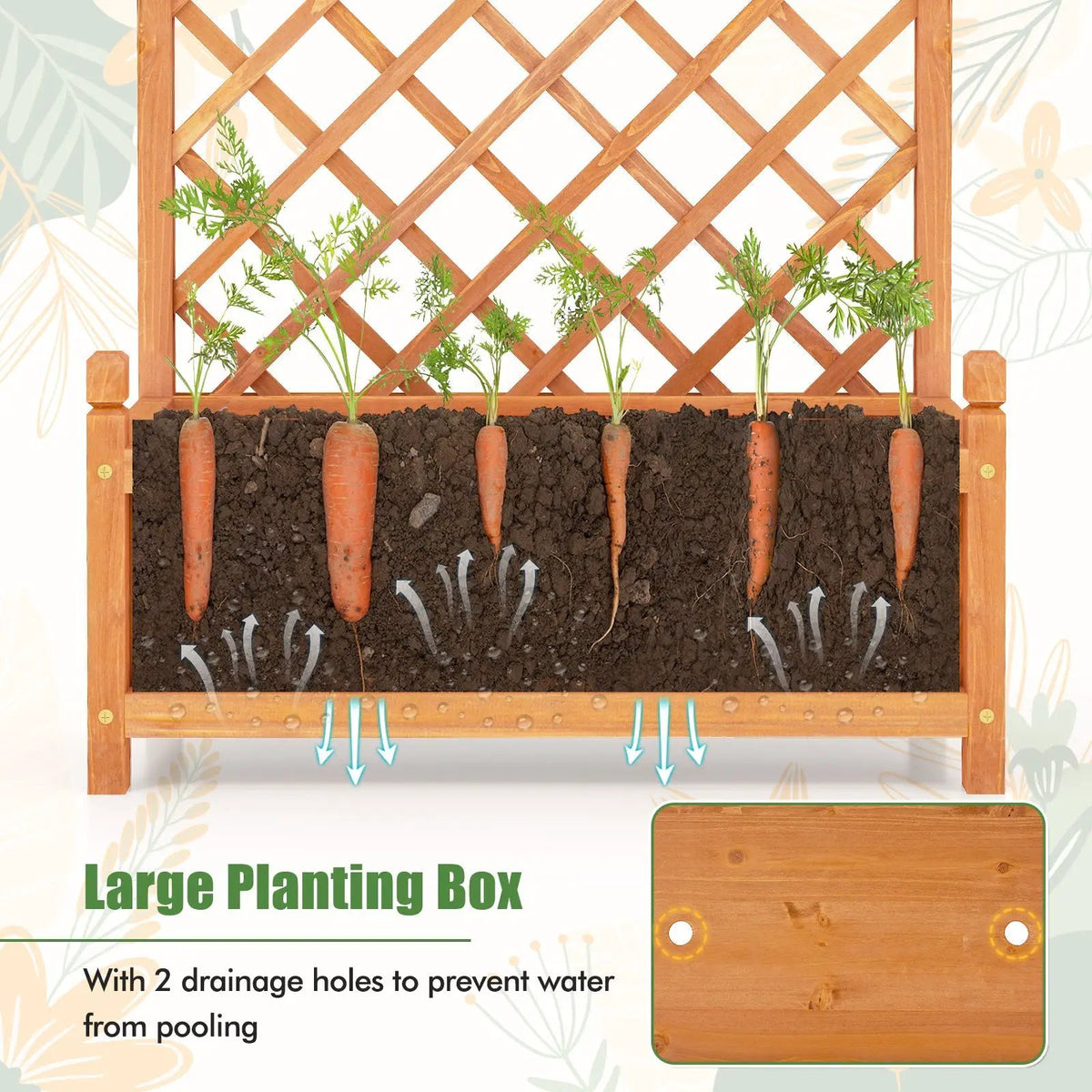 60 Inch Tall Raised Garden Bed with Diamond Lattice Trellis and Drainage Holes, photo 3 of 16