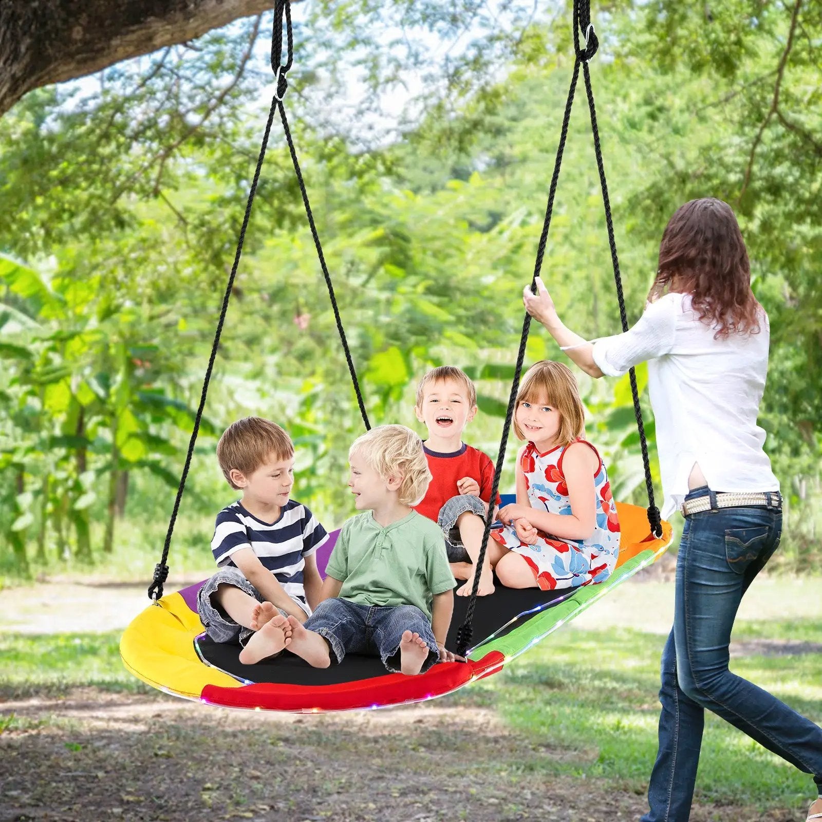 60 Inches Saucer Swing with LED Lights for Kids and Adults-Multicolor by DirectDeals