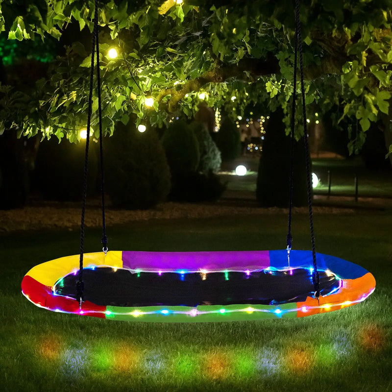 60 Inches Saucer Swing with LED Lights for Kids and Adults-Multicolor by DirectDeals