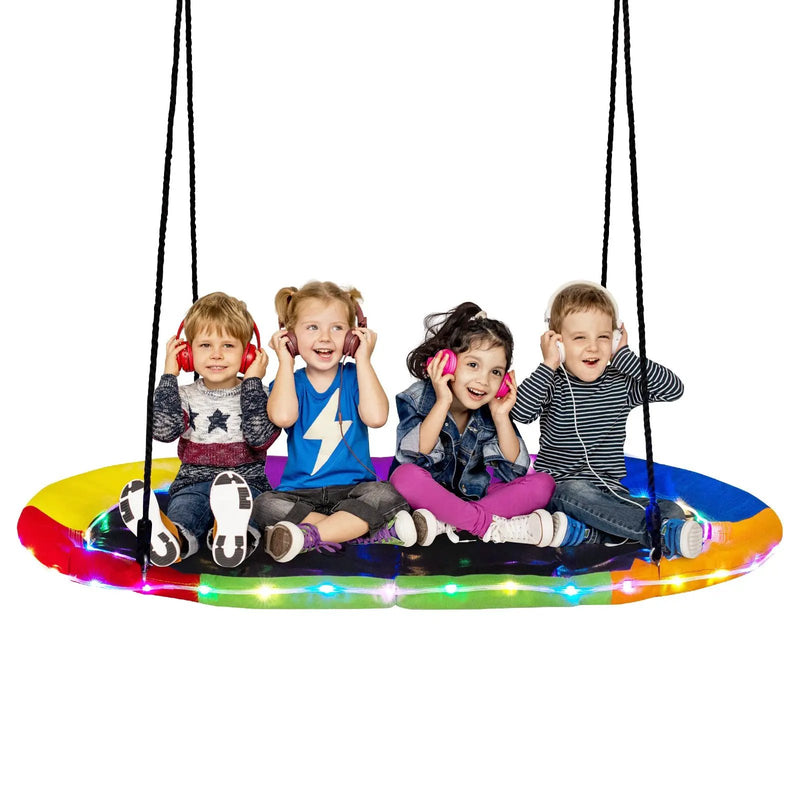 60 Inches Saucer Swing with LED Lights for Kids and Adults-Multicolor by DirectDeals