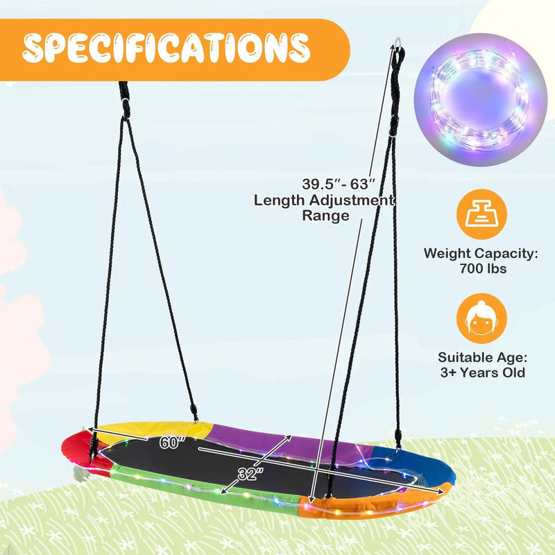 60 Inches Saucer Swing with LED Lights for Kids and Adults-Multicolor by DirectDeals