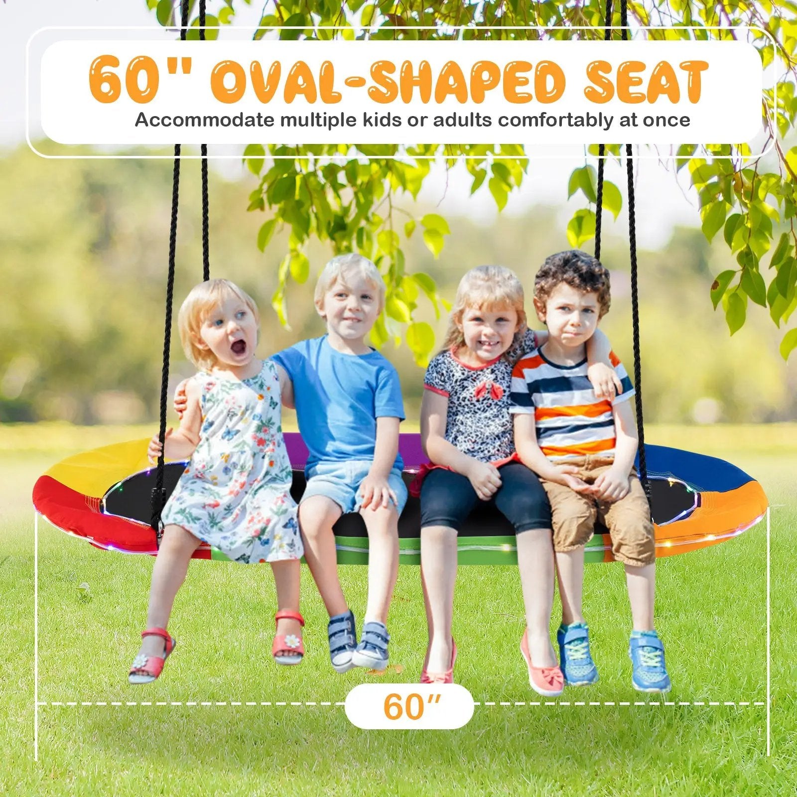 60 Inches Saucer Swing with LED Lights for Kids and Adults-Multicolor by DirectDeals