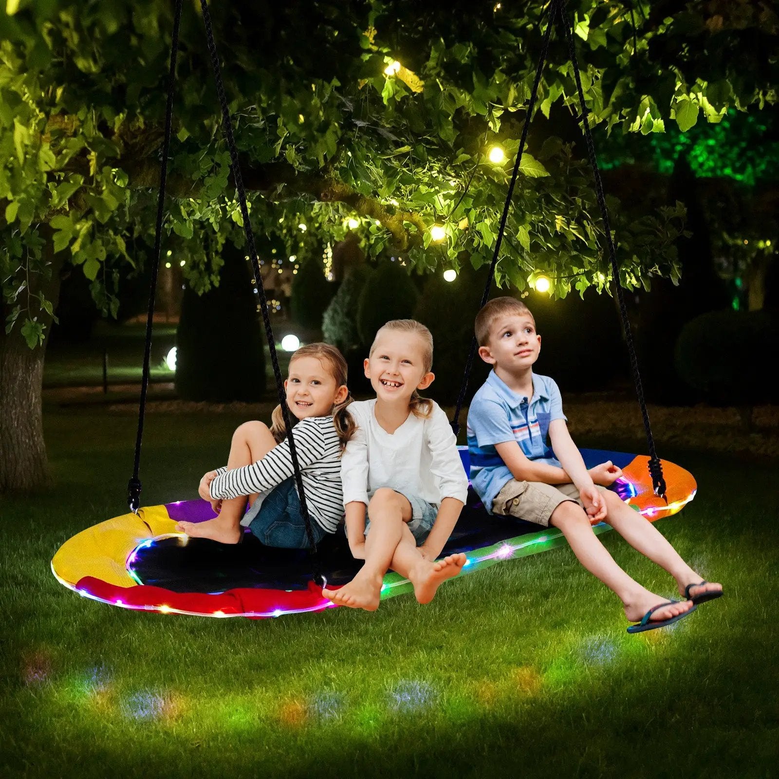 60 Inches Saucer Swing with LED Lights for Kids and Adults-Multicolor by DirectDeals