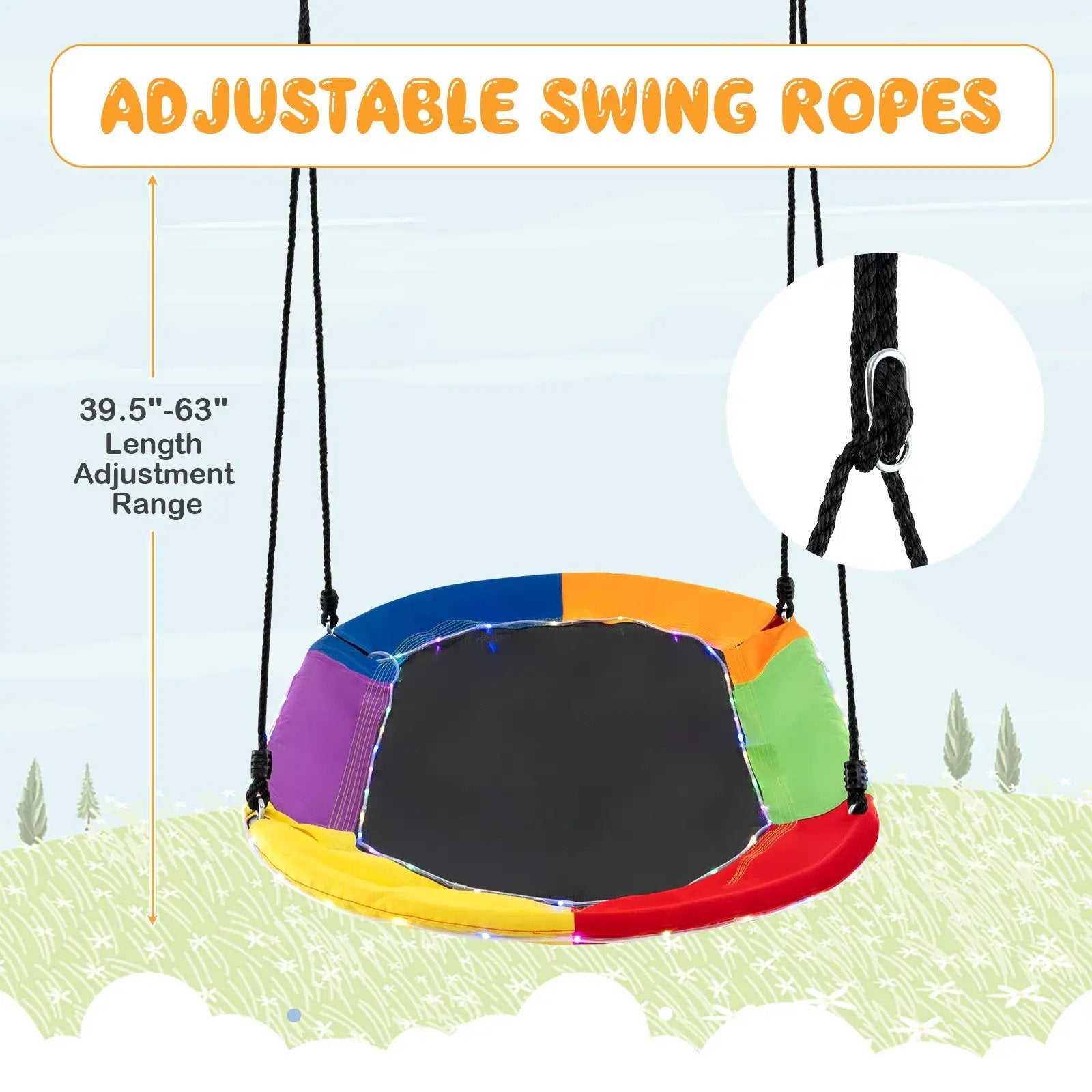 60 Inches Saucer Swing with LED Lights for Kids and Adults-Multicolor by DirectDeals