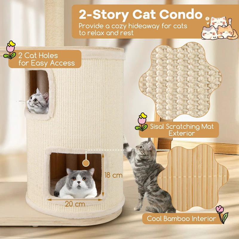 60 Inches Tall Cat Tree with 2-Story Condo and Sisal Scratching Posts-Natural by DirectDeals
