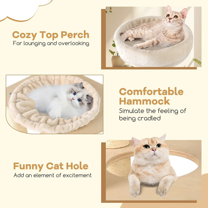 60 Inches Tall Cat Tree with 2-Story Condo and Sisal Scratching Posts-Natural by DirectDeals