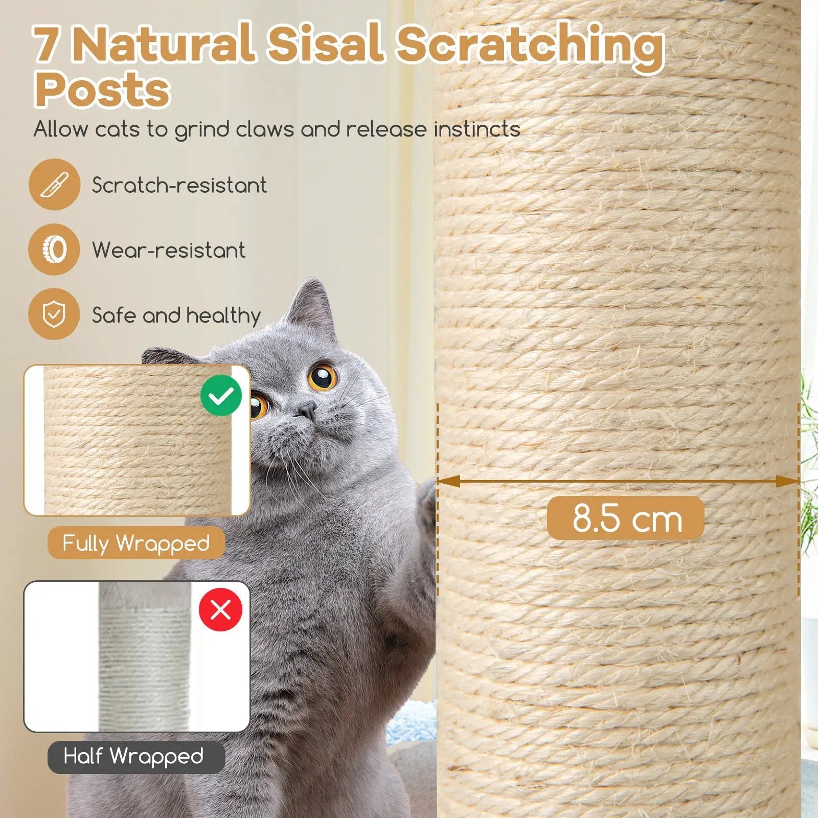 60 Inches Tall Cat Tree with 2-Story Condo and Sisal Scratching Posts-Natural by DirectDeals