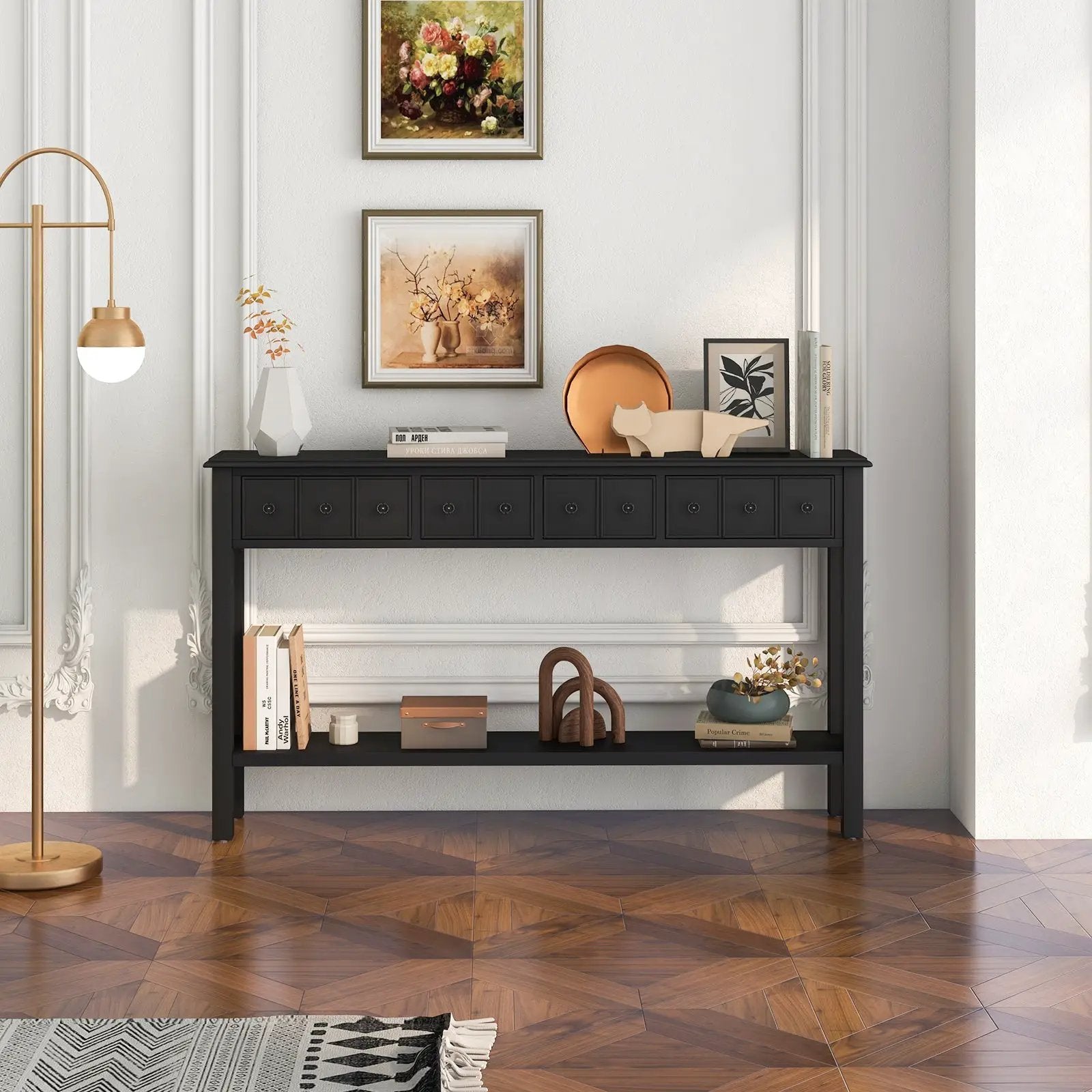 60 Inch Long Sofa Table with 4 Drawers and Open Shelf for Living Room by DirectDeals