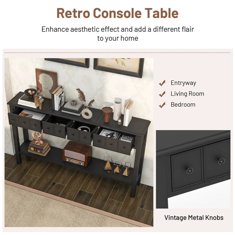 60 Inch Long Sofa Table with 4 Drawers and Open Shelf for Living Room by DirectDeals