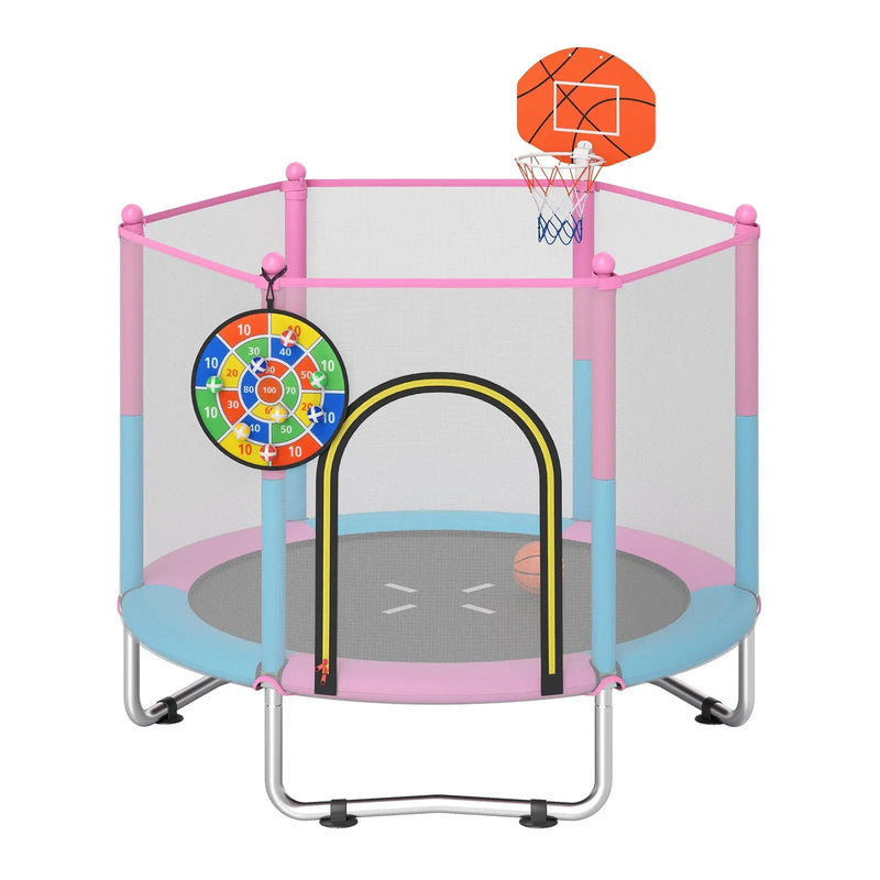60 inch Kids Trampoline Toddler Recreational Trampoline with Basketball Hoop-Macaron by DirectDeals