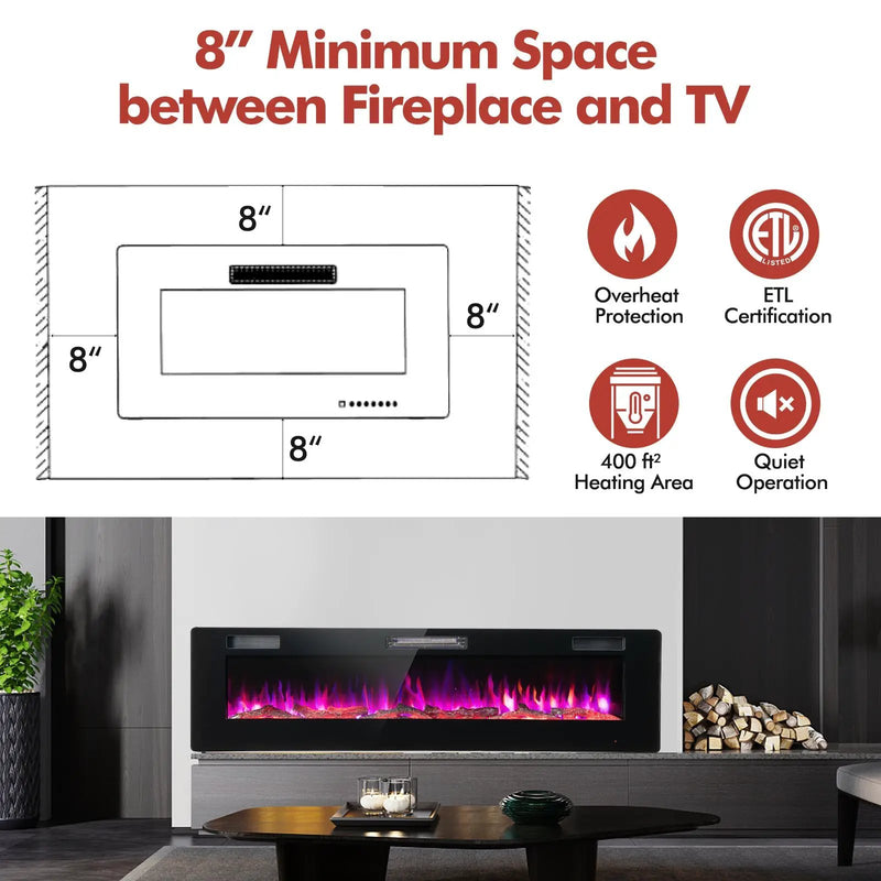 60 Inches Ultra-thin Electric Fireplace with Remote Control and Timer Function by DirectDeals