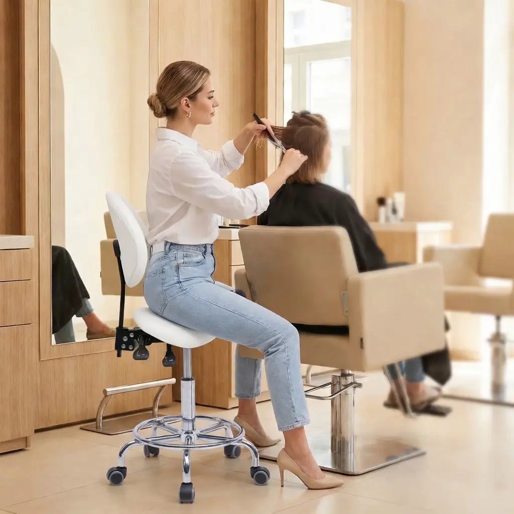 Saddle Stool Chair with Backrest - White by HouseOfZazla