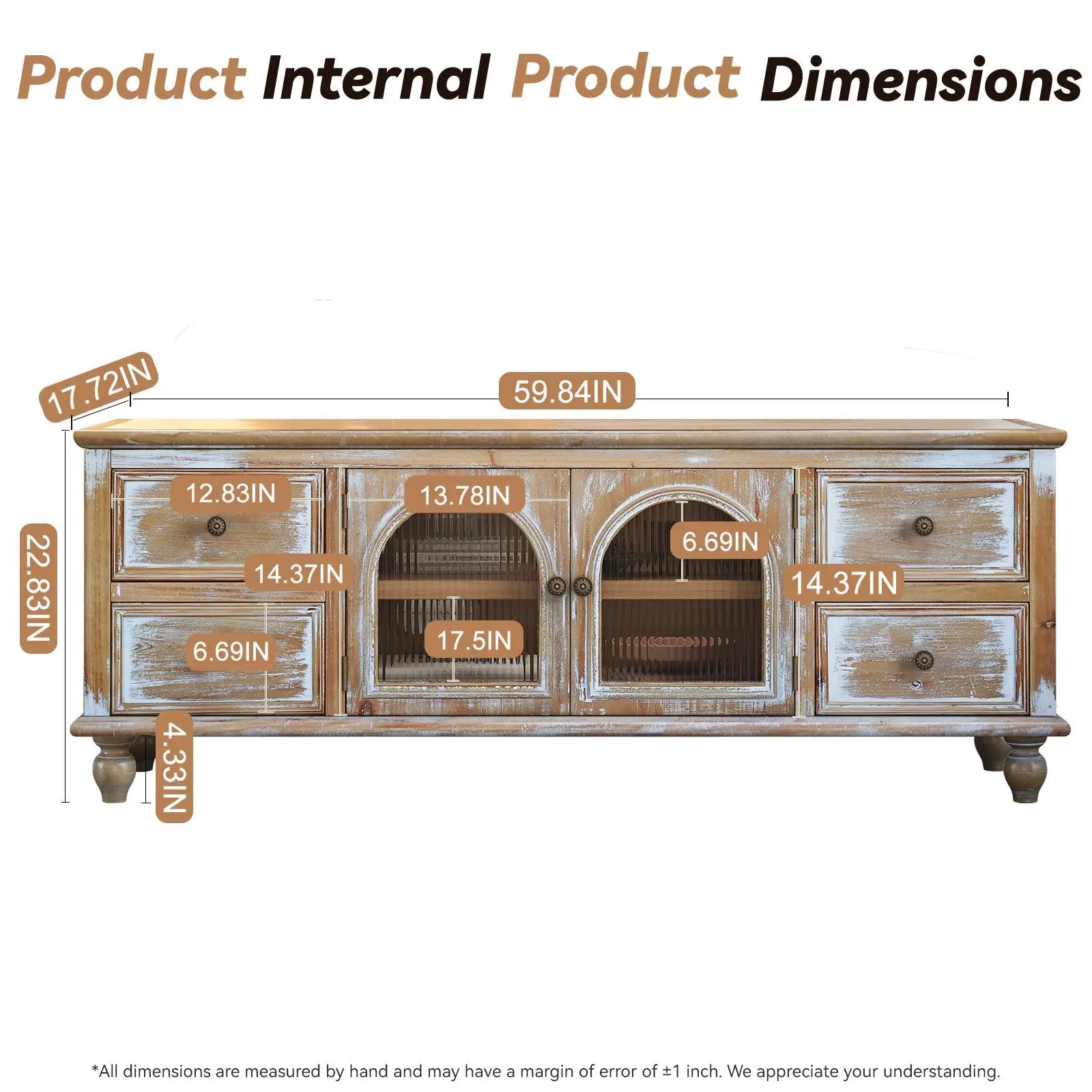 60" Farmhouse TV Stand with 4 Drawers & 2 Glass Doors by HouseOfZazla