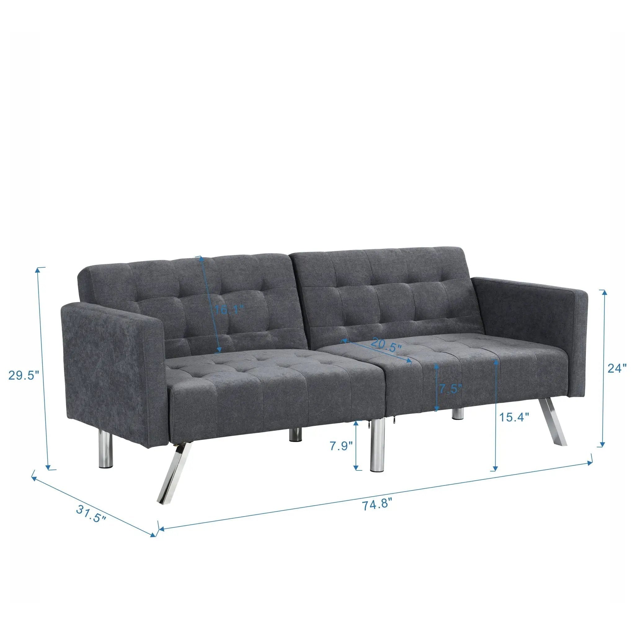Futon Sofa Bed Convertible Folding Lounge Couch, Armrests by Unique Piece Furniture