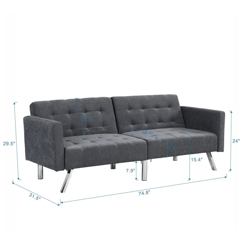 Futon Sofa Bed Convertible Folding Lounge Couch, Armrests by Unique Piece Furniture