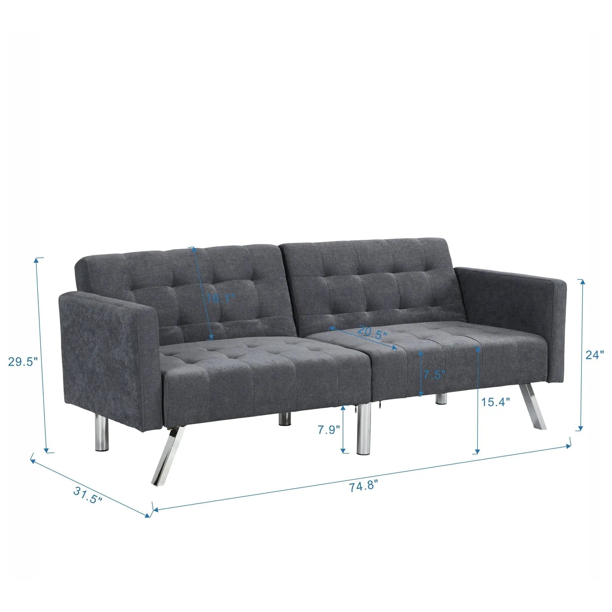 Futon Sofa Bed Convertible Folding Lounge Couch, Armrests by HouseOfZazla