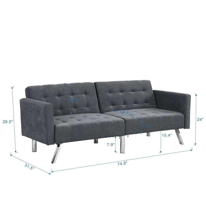 Futon Sofa Bed Convertible Folding Lounge Couch, Armrests by HouseOfZazla